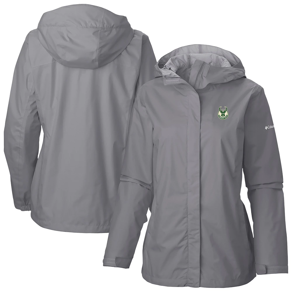 Women's Columbia Gray Milwaukee Bucks Arcadia Full-Zip Rain Jacket