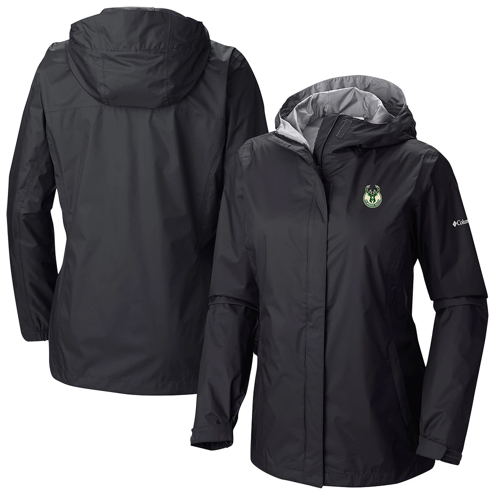 Women's Columbia Black Milwaukee Bucks Arcadia Full-Zip Rain Jacket