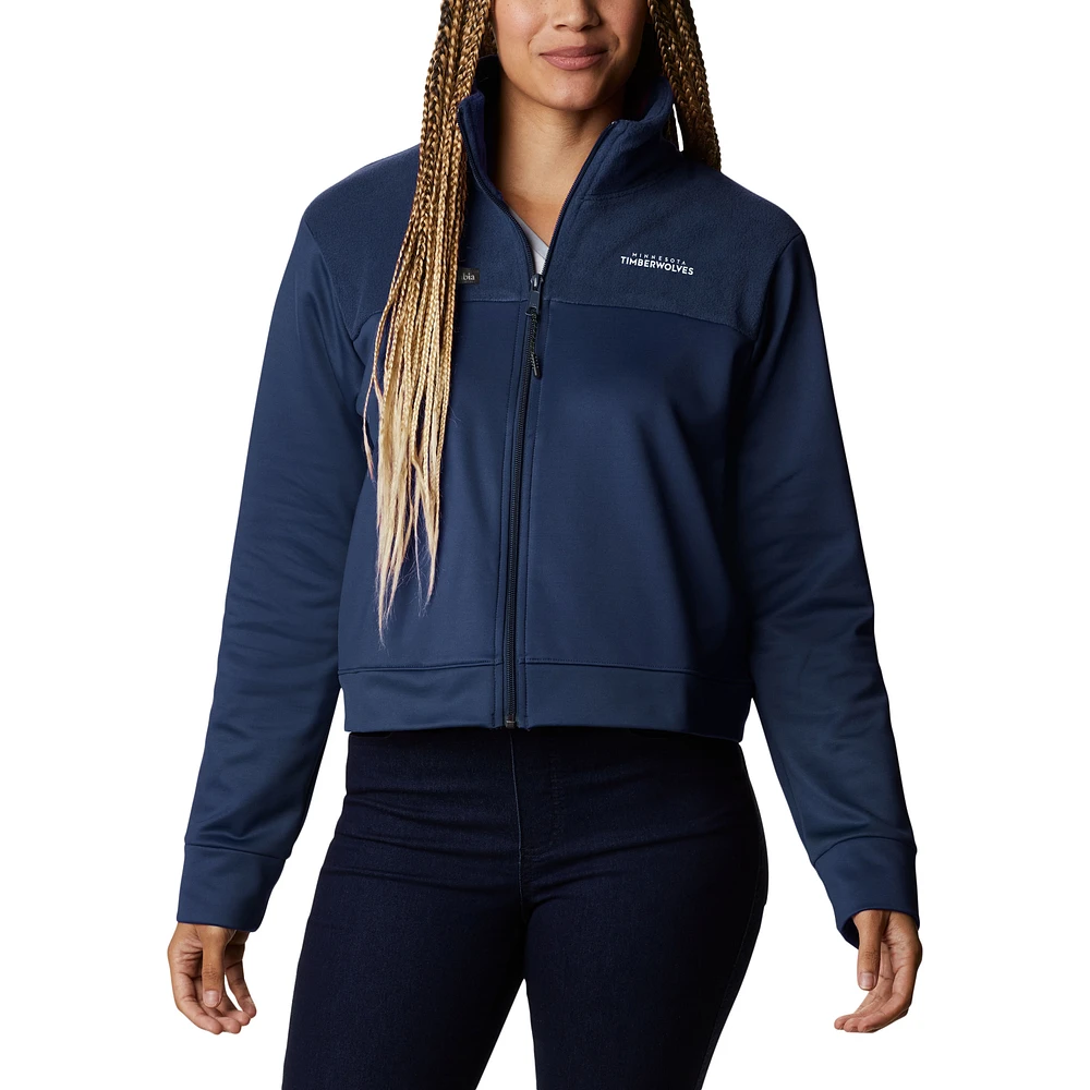 Women's Columbia Navy Minnesota Timberwolves Omni-Wick Cropped River Fleece Full-Zip Jacket