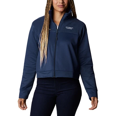 Women's Columbia Navy LA Clippers Omni-Wick Cropped River Fleece Full-Zip Jacket