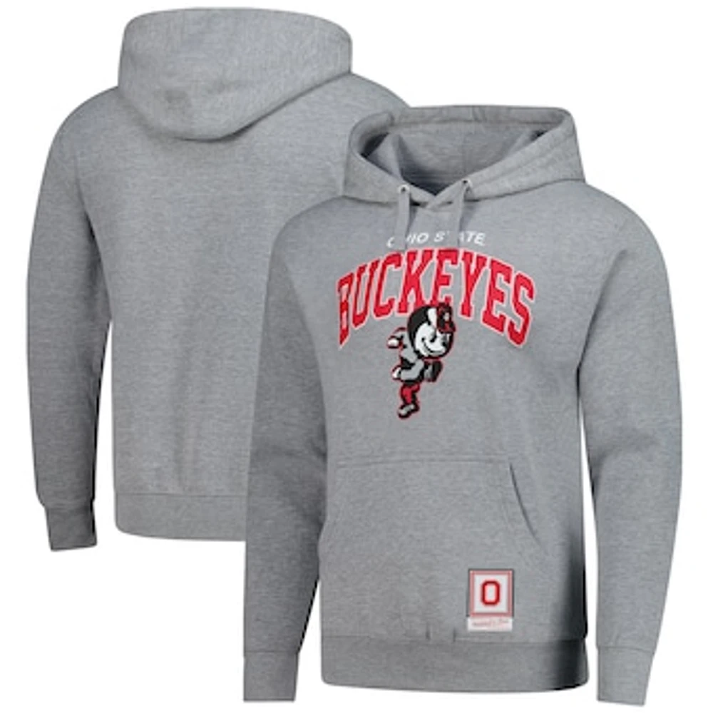 Men's Mitchell & Ness Heather Gray Ohio State Buckeyes Classic Arch Pullover Hoodie