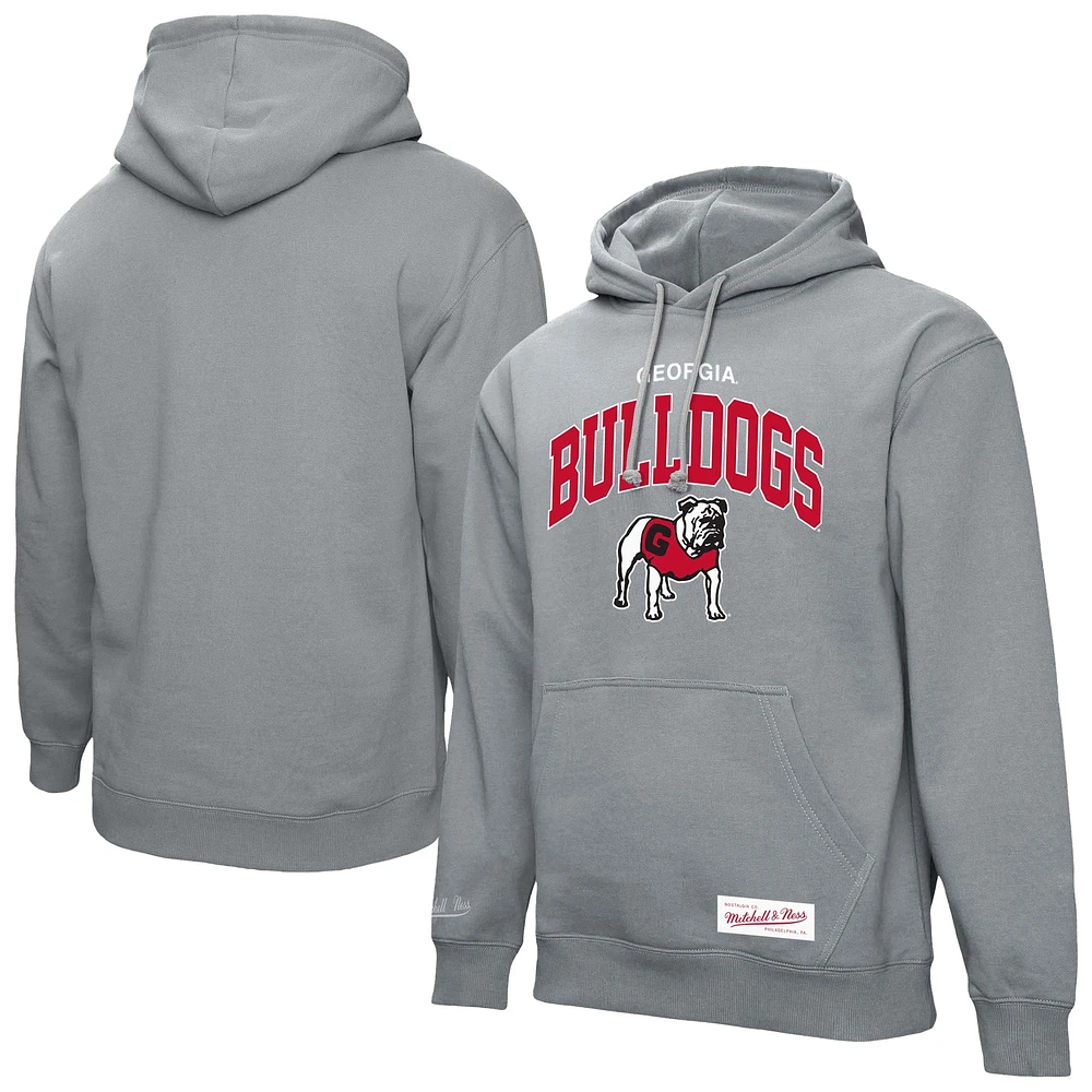 Men's Mitchell & Ness Heather Gray Georgia Bulldogs Classic Arch Pullover Hoodie