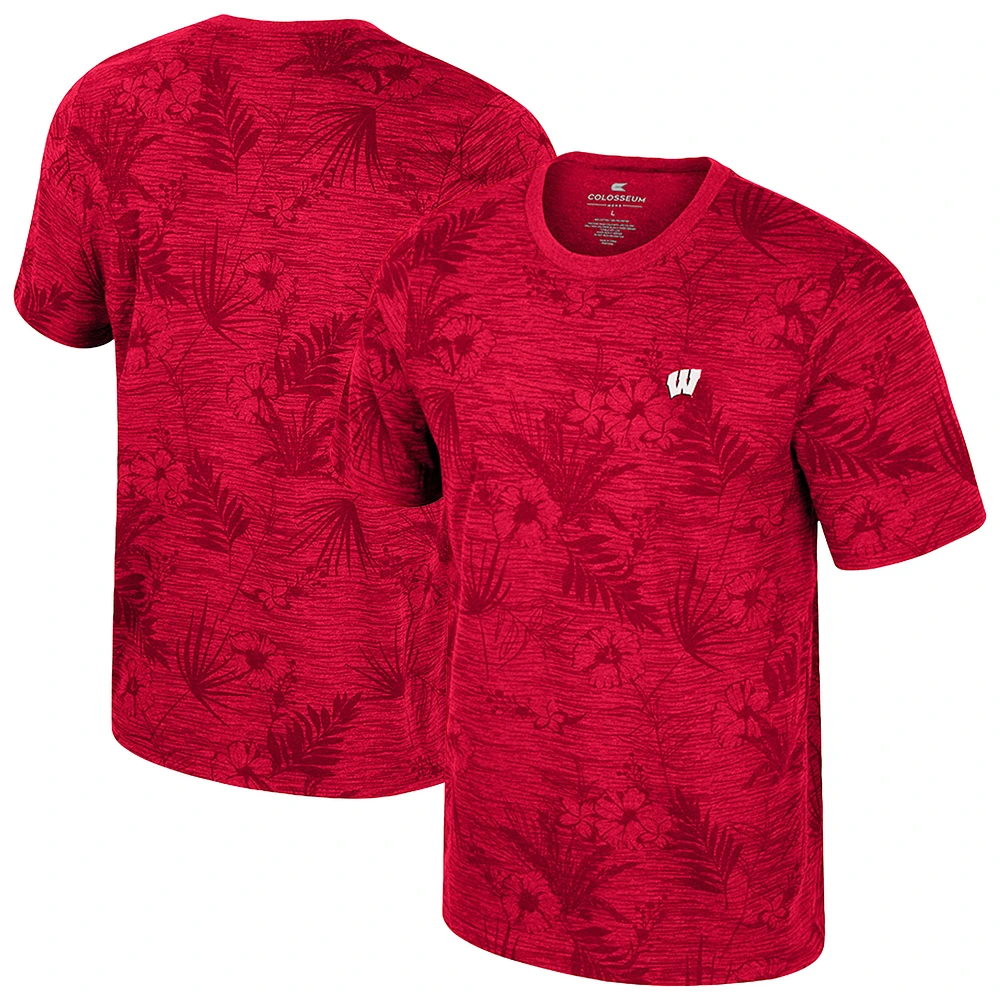 Men's Colosseum Red Wisconsin Badgers Floral Printed T-Shirt