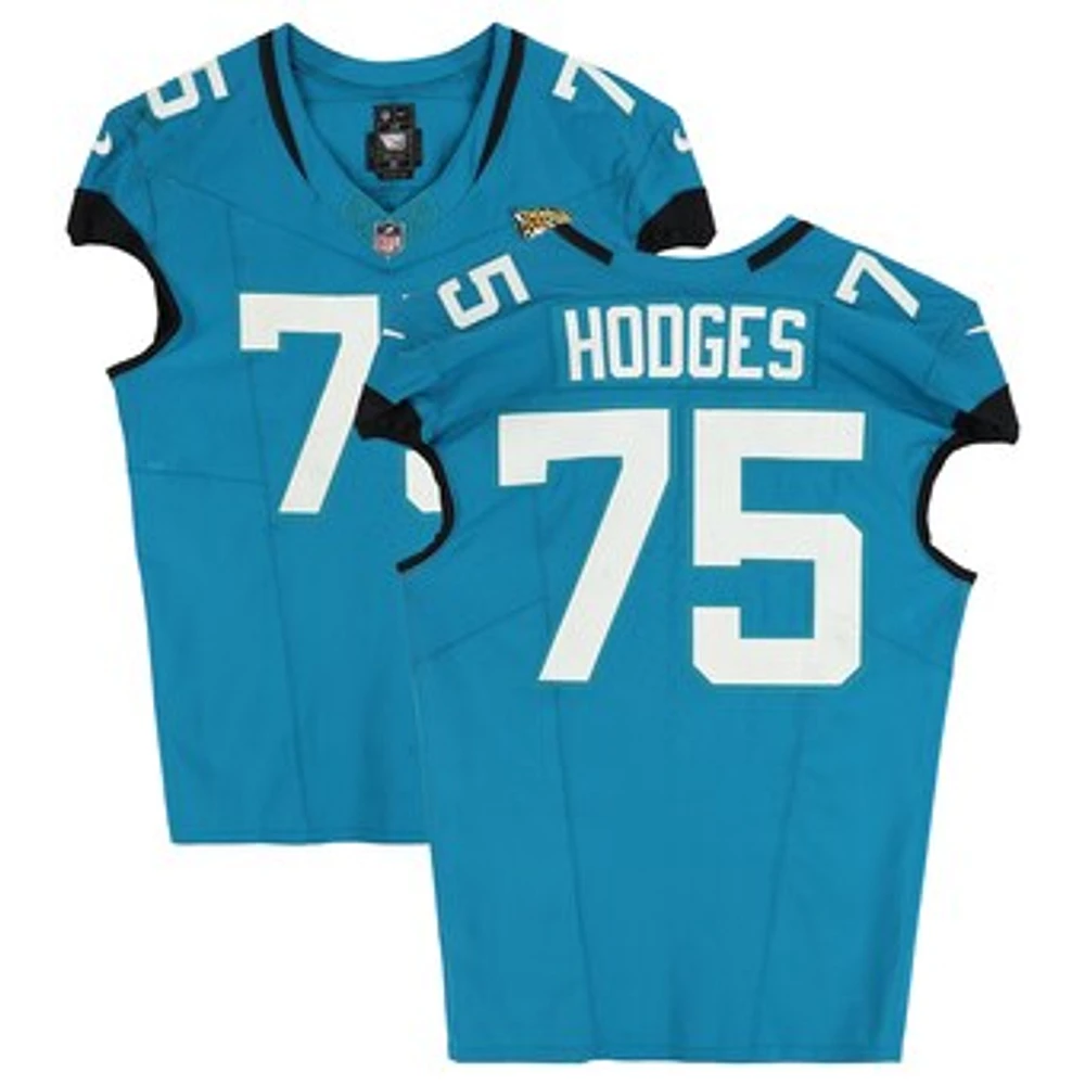 Cooper Hodges Jacksonville Jaguars Game-Used #75 Teal Nike Jersey vs. Green Bay Packers on October 27, 2024