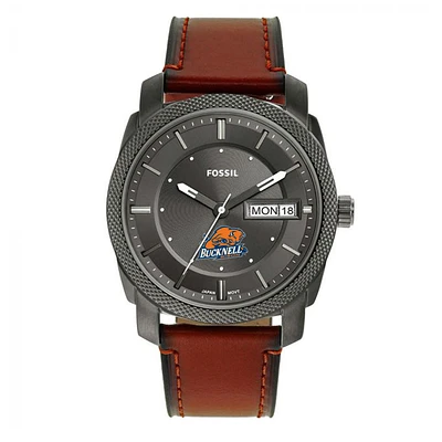 Men's Fossil Bucknell Bison Machine Three-Hand Date Brown Leather Watch