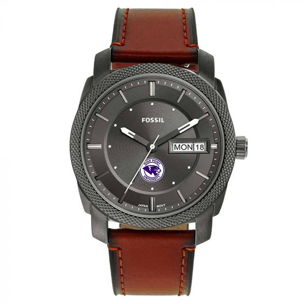 Men's Fossil High Point Panthers Machine Three-Hand Date Brown Leather Watch