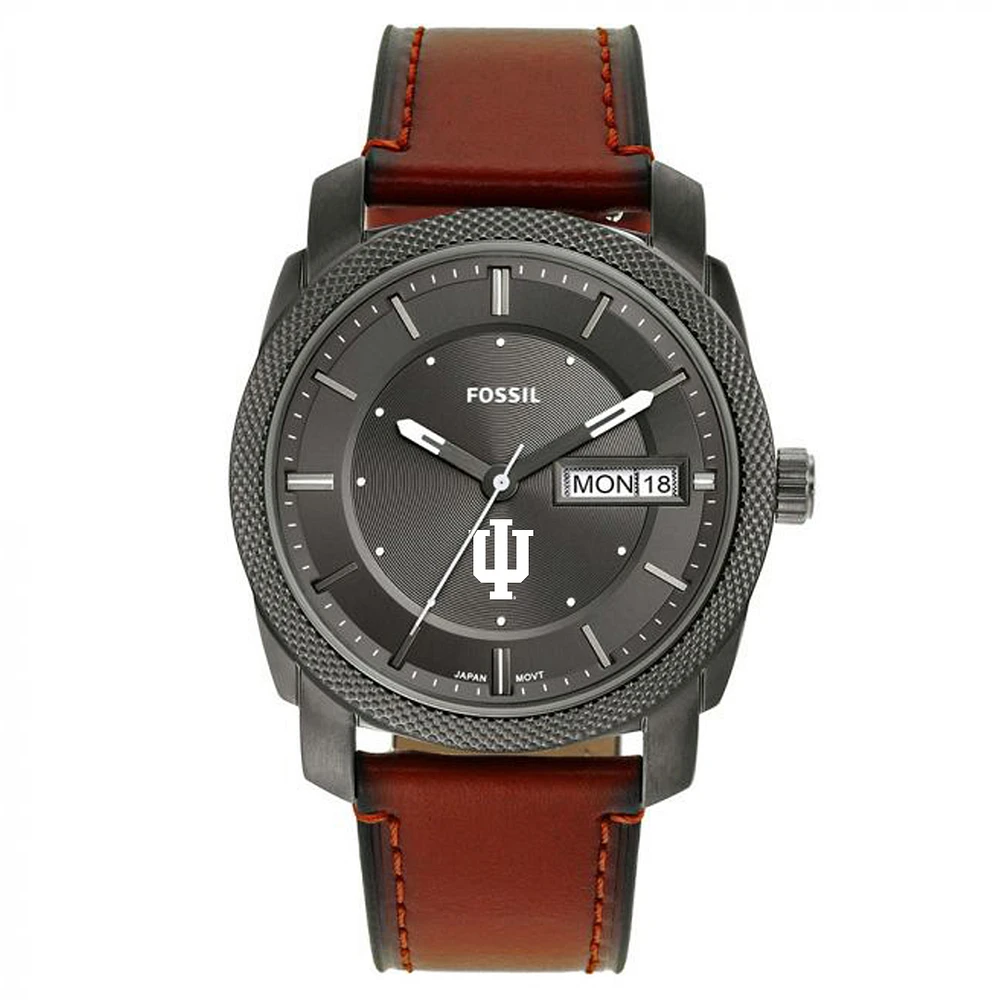 Men's Fossil Indiana Hoosiers Machine Three-Hand Date Brown Leather Watch