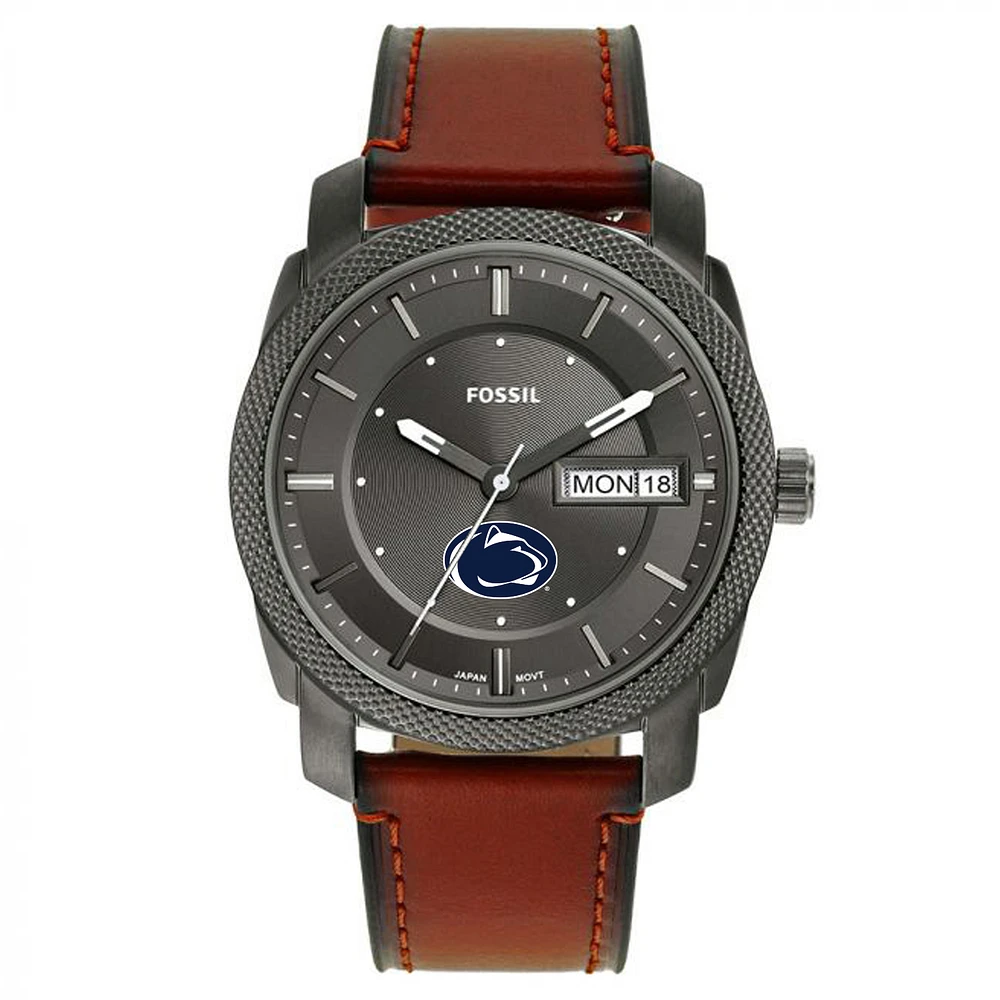Men's Fossil Penn State Nittany Lions Machine Three-Hand Date Brown Leather Watch