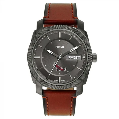 Men's Fossil Saint Joseph's Hawks Machine Three-Hand Date Brown Leather Watch
