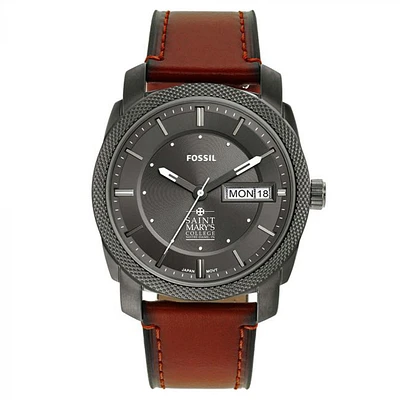 Men's Fossil Saint Mary's Belles Machine Three-Hand Date Brown Leather Watch