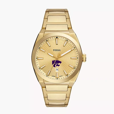 Men's Fossil Gold Kansas State Wildcats Everett Three-Hand Date Stainless Steel Watch