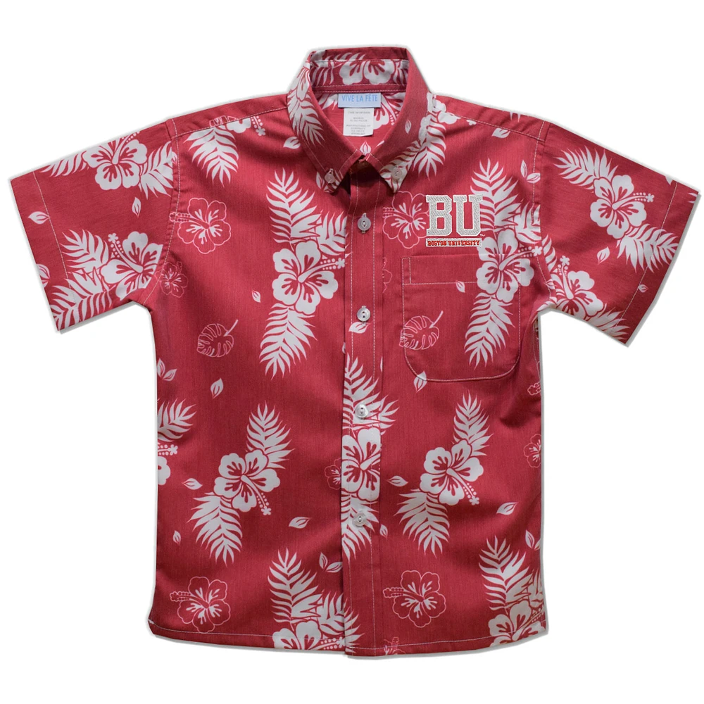 Toddler Vive La Fete Scarlet Boston University Hawaiian Print Button-Down Shirt