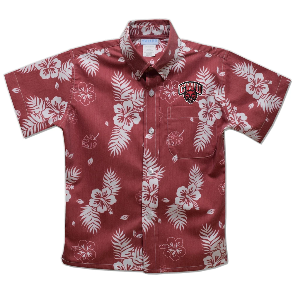 Toddler Vive La Fete Crimson Central Washington Wildcats Hawaiian Print Button-Down Shirt