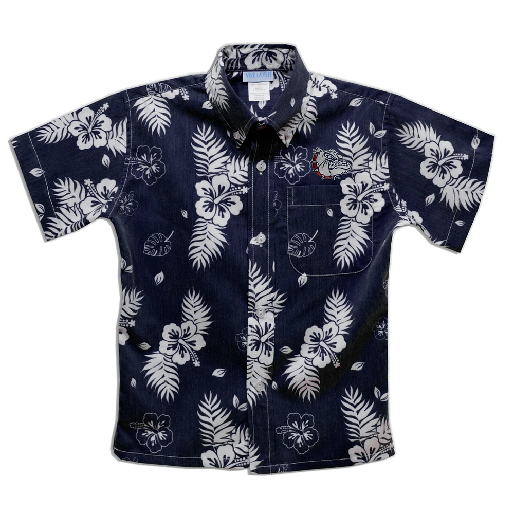 Toddler Vive La Fete Navy Gonzaga Bulldogs Hawaiian Print Button-Down Shirt