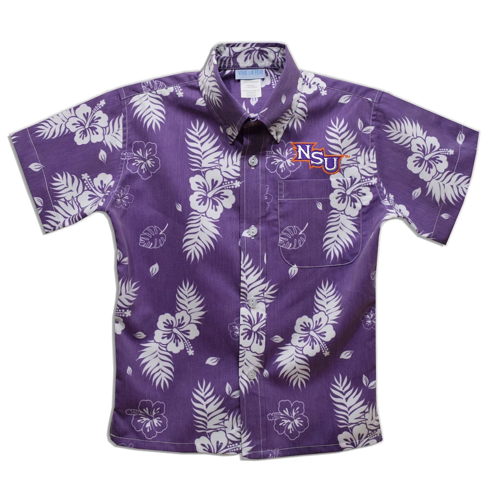 Toddler Vive La Fete Purple Northwestern State Demons Hawaiian Print Button-Down Shirt