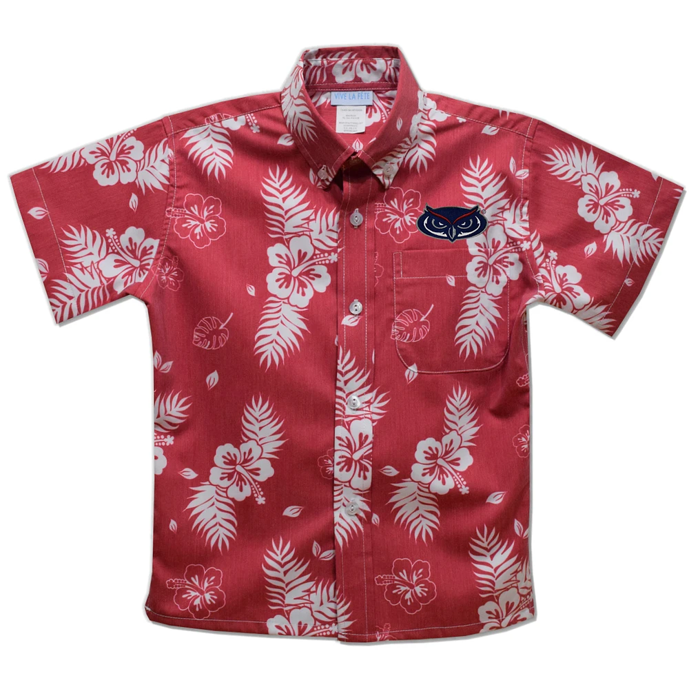 Toddler Vive La Fete Red Florida Atlantic Owls Hawaiian Print Button-Down Shirt