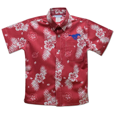 Toddler Vive La Fete Red SMU Mustangs Hawaiian Print Button-Down Shirt