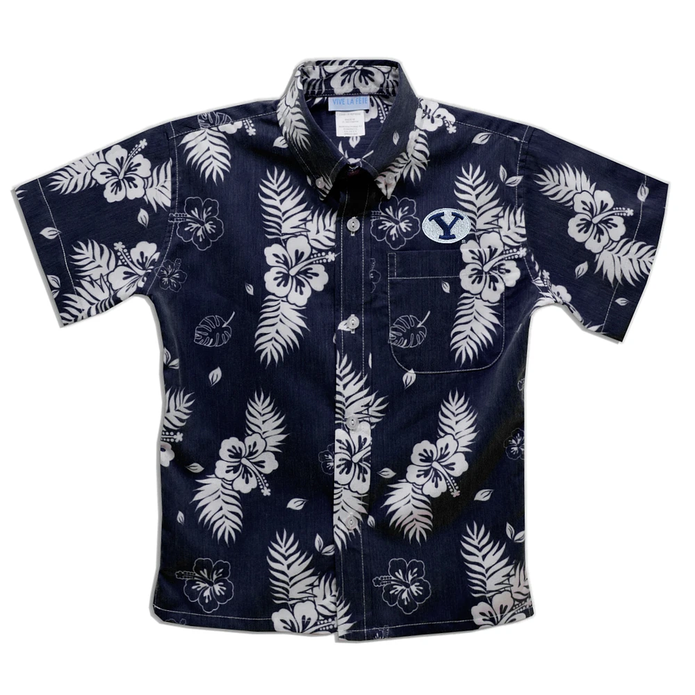 Youth Vive La Fete Navy BYU Cougars Hawaiian Print Button-Down Shirt