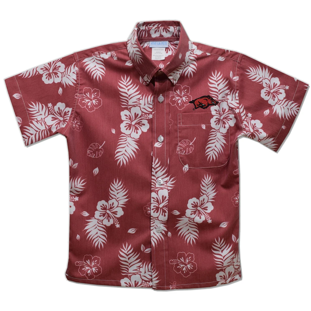 Youth Vive La Fete Cardinal Arkansas Razorbacks Hawaiian Print Button-Down Shirt