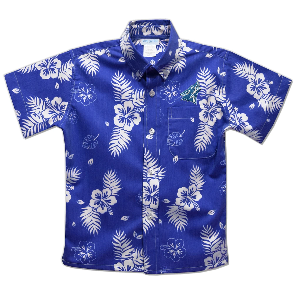 Youth Vive La Fete Blue Cal State San Bernardino Coyotes Hawaiian Print Button-Down Shirt