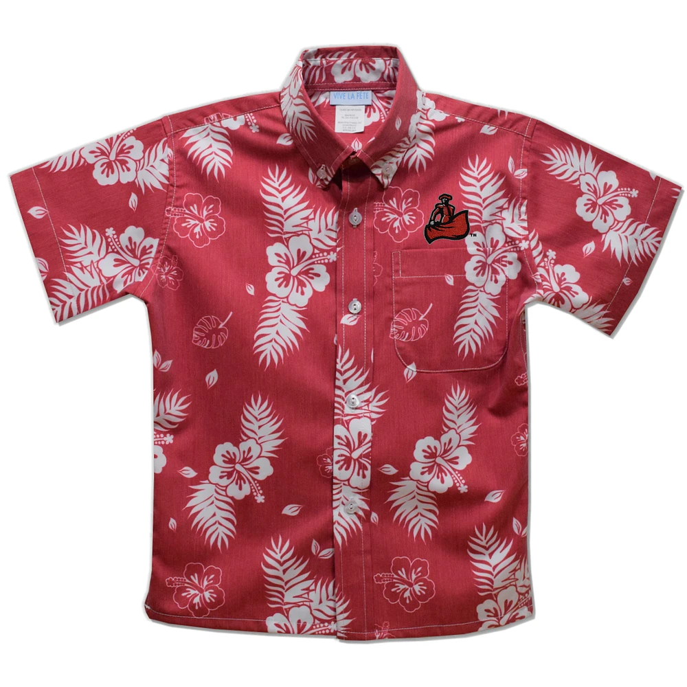 Youth Vive La Fete Red Cal State Northridge Matadors Hawaiian Print Button-Down Shirt