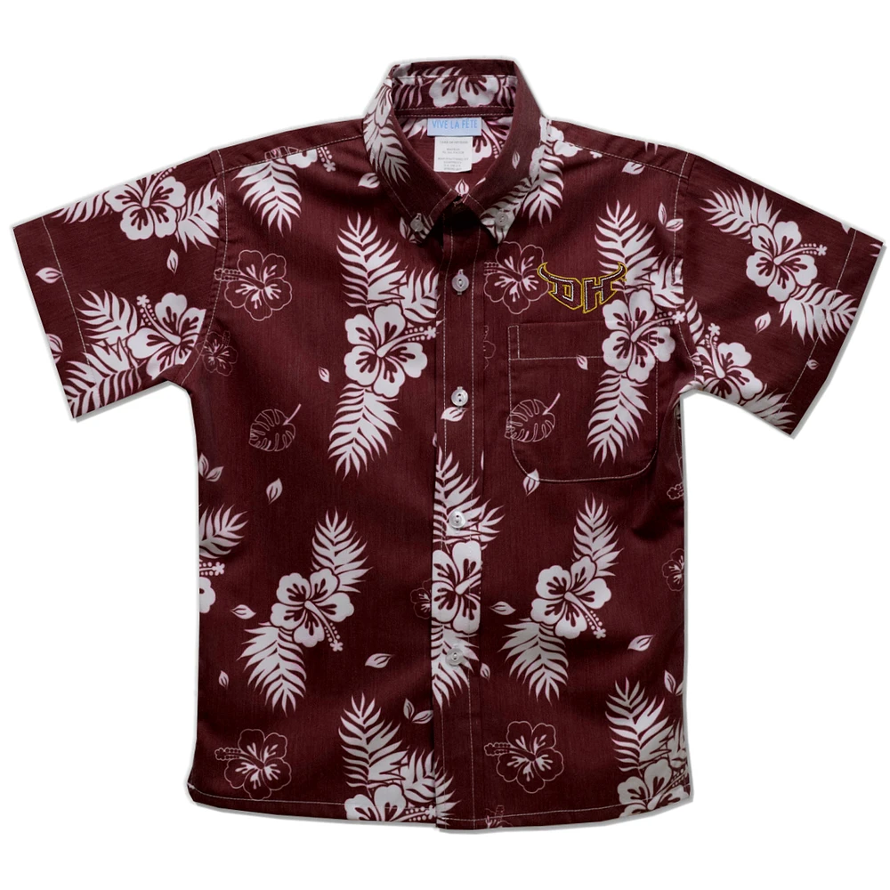 Youth Vive La Fete Maroon Cal State Dominguez Hills Toros Hawaiian Print Button-Down Shirt