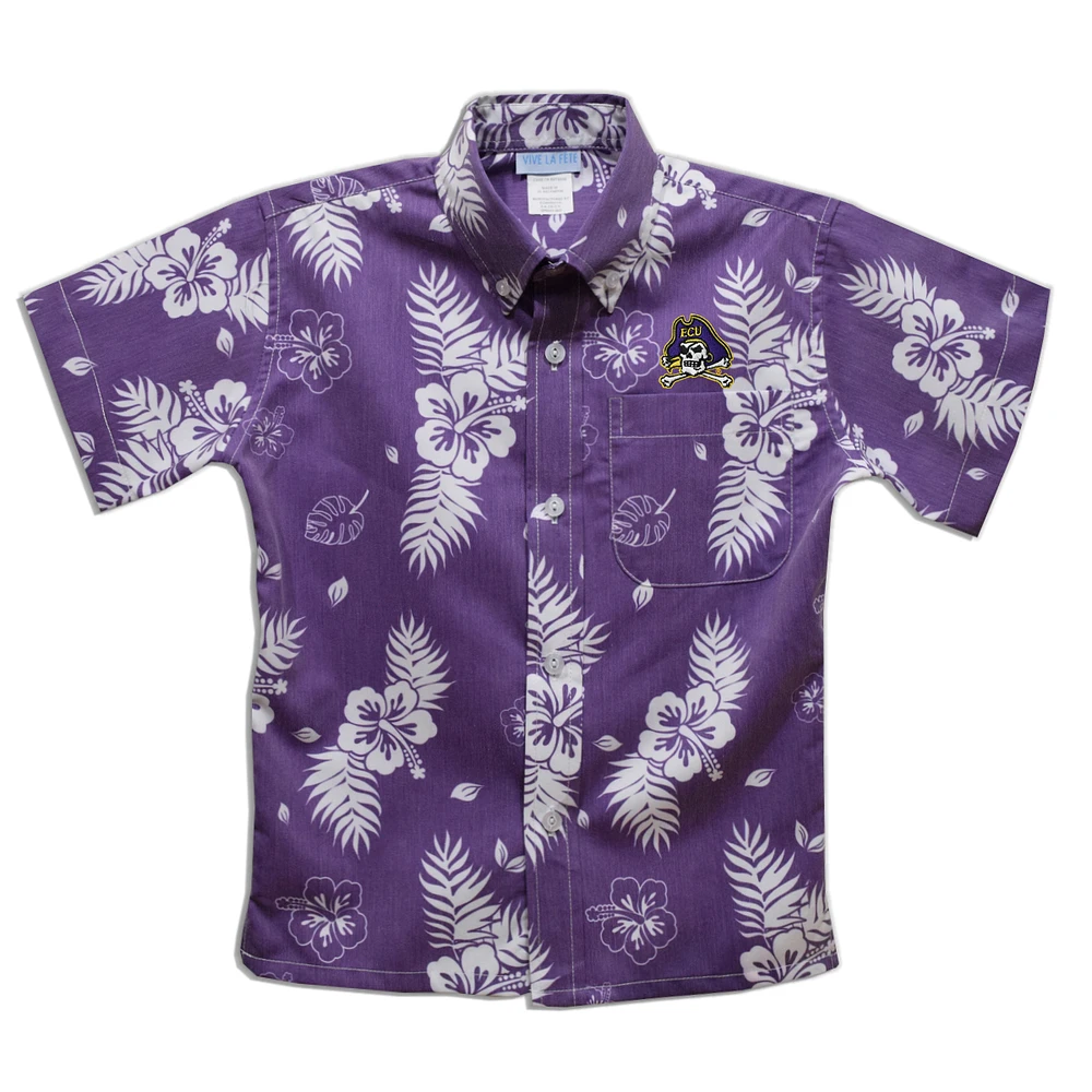 Youth Vive La Fete Purple ECU Pirates Hawaiian Print Button-Down Shirt