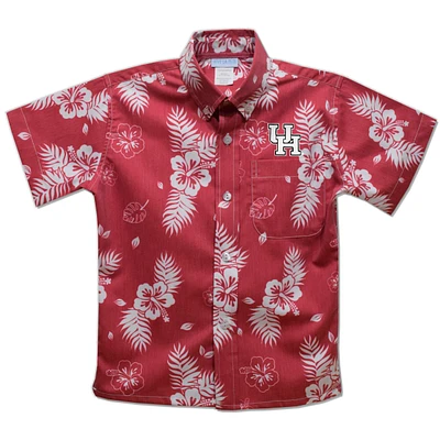 Youth Vive La Fete Red Houston Cougars Hawaiian Print Button-Down Shirt