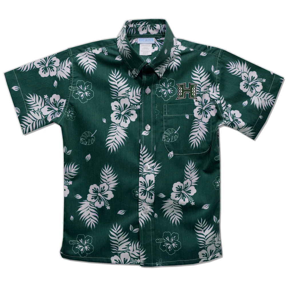Youth Vive La Fete Green Hawaii Rainbow Warriors Hawaiian Print Button-Down Shirt