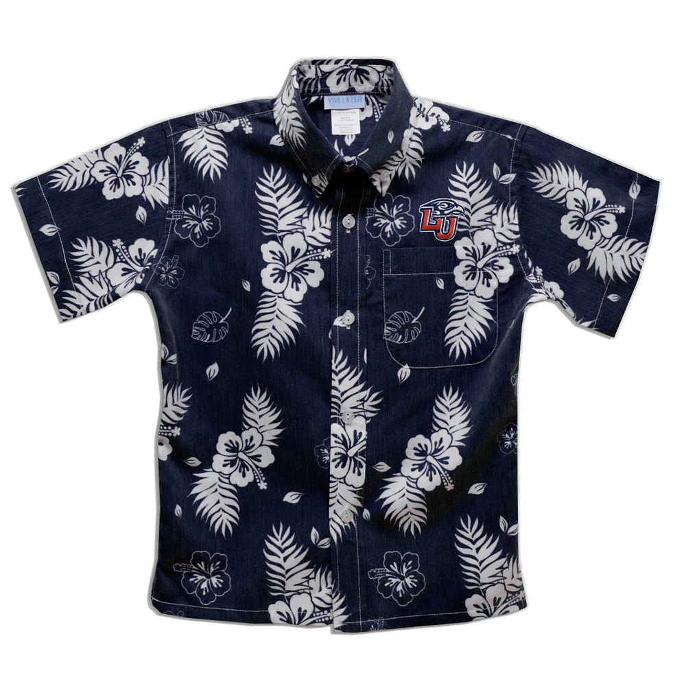 Youth Vive La Fete Navy Liberty Flames Hawaiian Print Button-Down Shirt