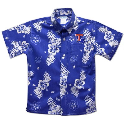 Youth Vive La Fete Blue Louisiana Tech Bulldogs Hawaiian Print Button-Down Shirt