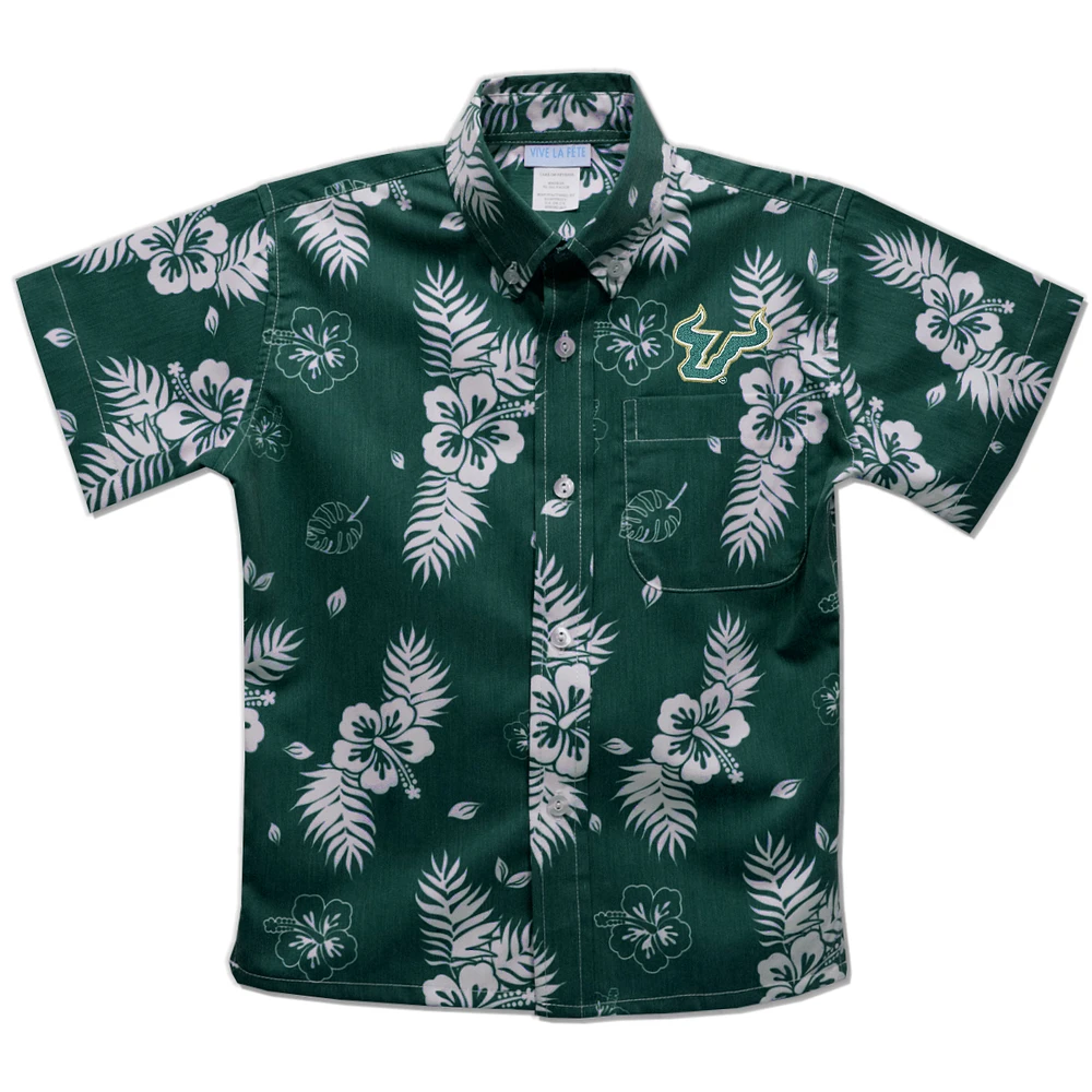 Youth Vive La Fete Green South Florida Bulls Hawaiian Print Button-Down Shirt