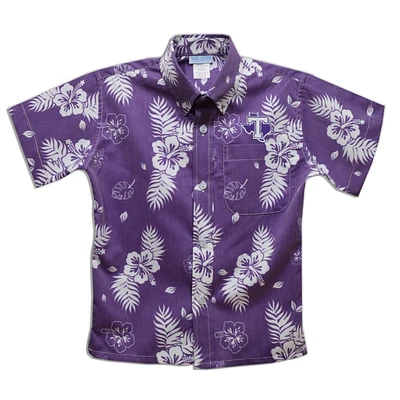Youth Vive La Fete Purple Tarleton State Texans Hawaiian Print Button-Down Shirt