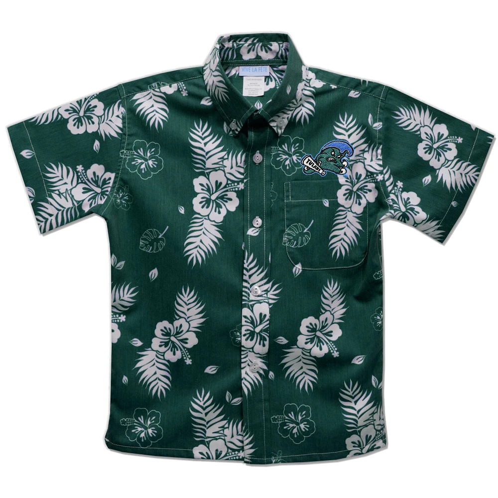 Youth Vive La Fete Green Tulane Wave Hawaiian Print Button-Down Shirt