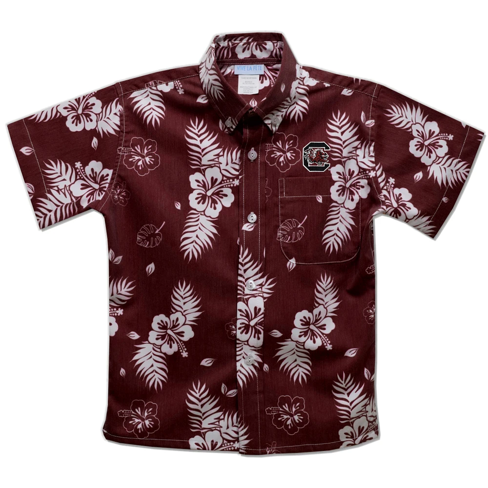 Youth Vive La Fete Garnet South Carolina Gamecocks Hawaiian Print Button-Down Shirt