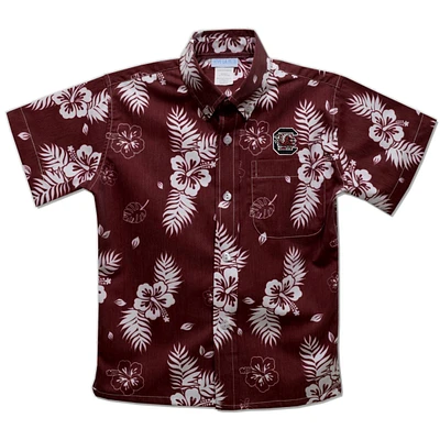 Youth Vive La Fete  Garnet South Carolina Gamecocks Hawaiian Print Button-Down Shirt