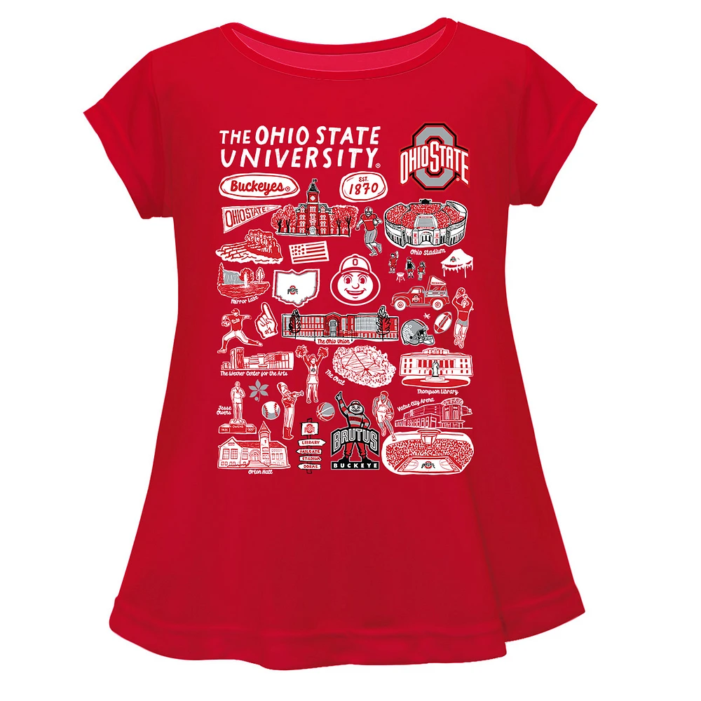 Girls Toddler Vive La Fete Scarlet Ohio State Buckeyes Impressions Artwork A-Line Top