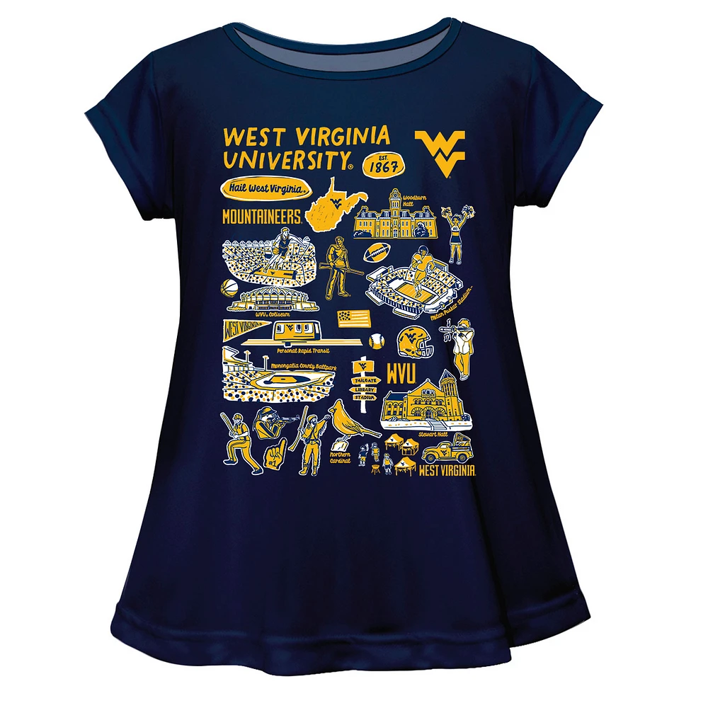 Girls Toddler Vive La Fete Navy West Virginia Mountaineers Impressions Artwork A-Line Top