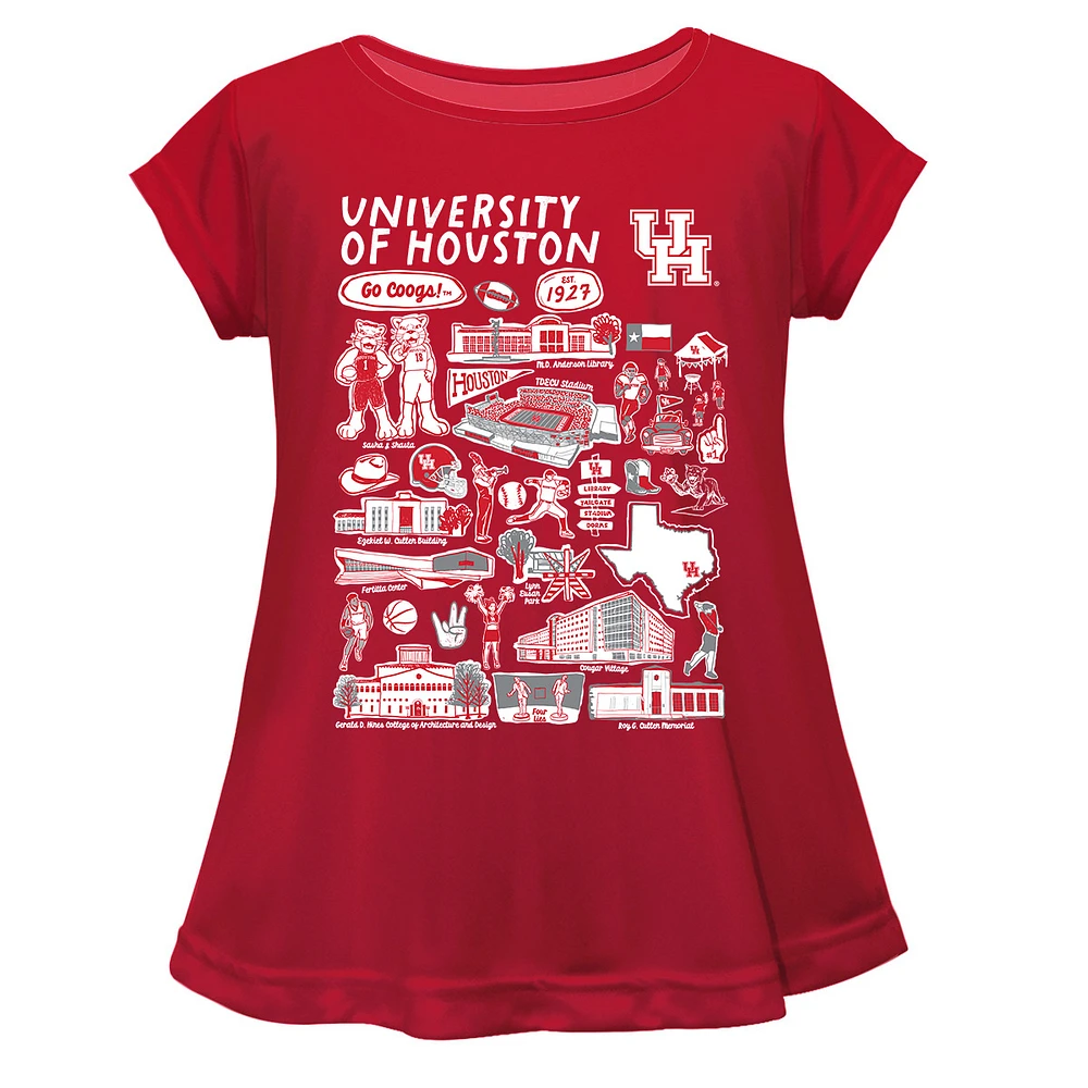 Girls Youth Vive La Fete Red Houston Cougars Impressions Artwork A-Line Top