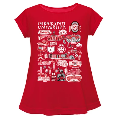 Girls Youth Vive La Fete Red Ohio State Buckeyes Impressions Artwork A-Line Top