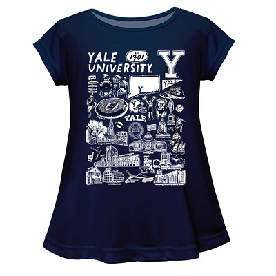 Girls Youth Vive La Fete Navy Yale Bulldogs Impressions Artwork A-Line Top