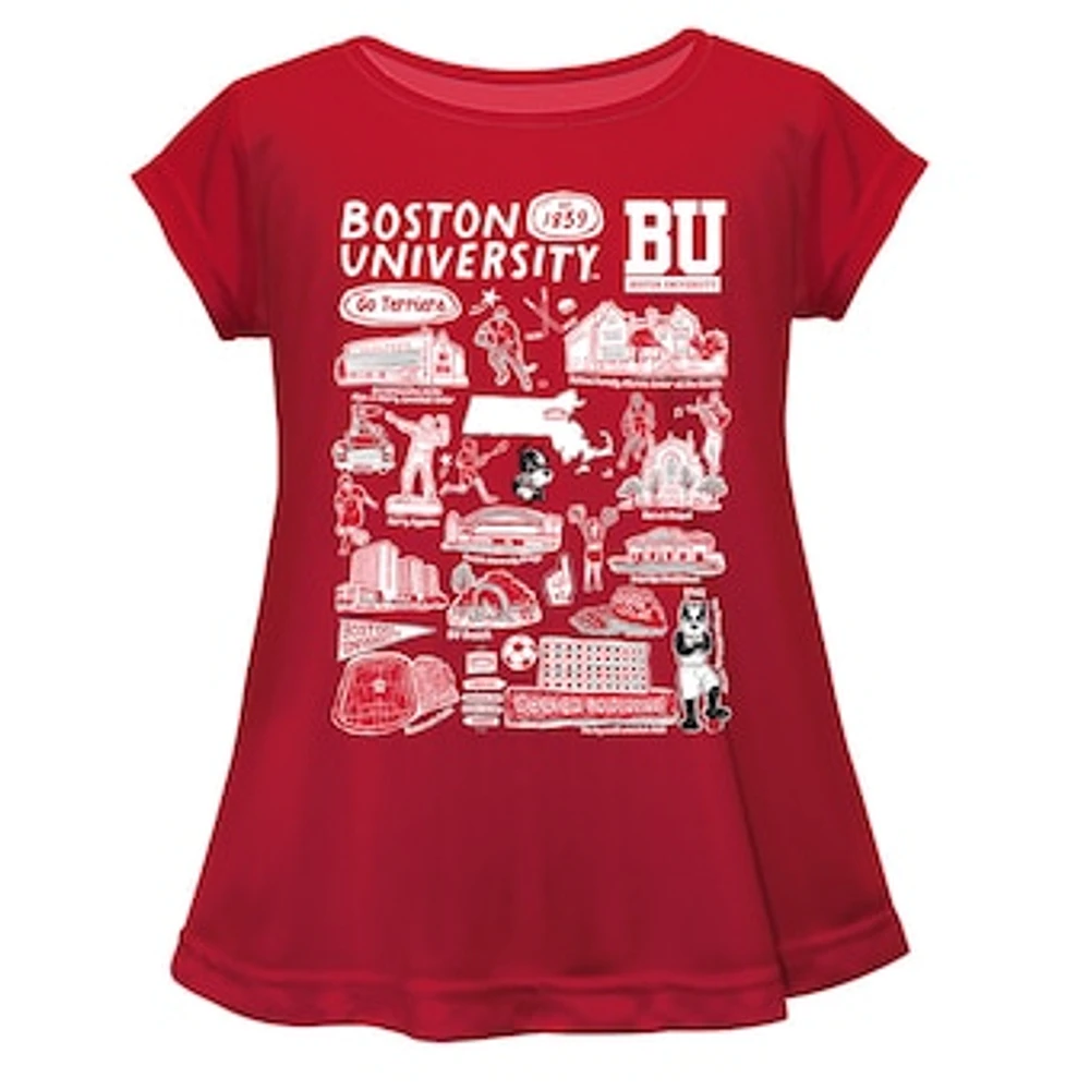 Girls Youth Vive La Fete Red Boston University Impressions Artwork A-Line Top
