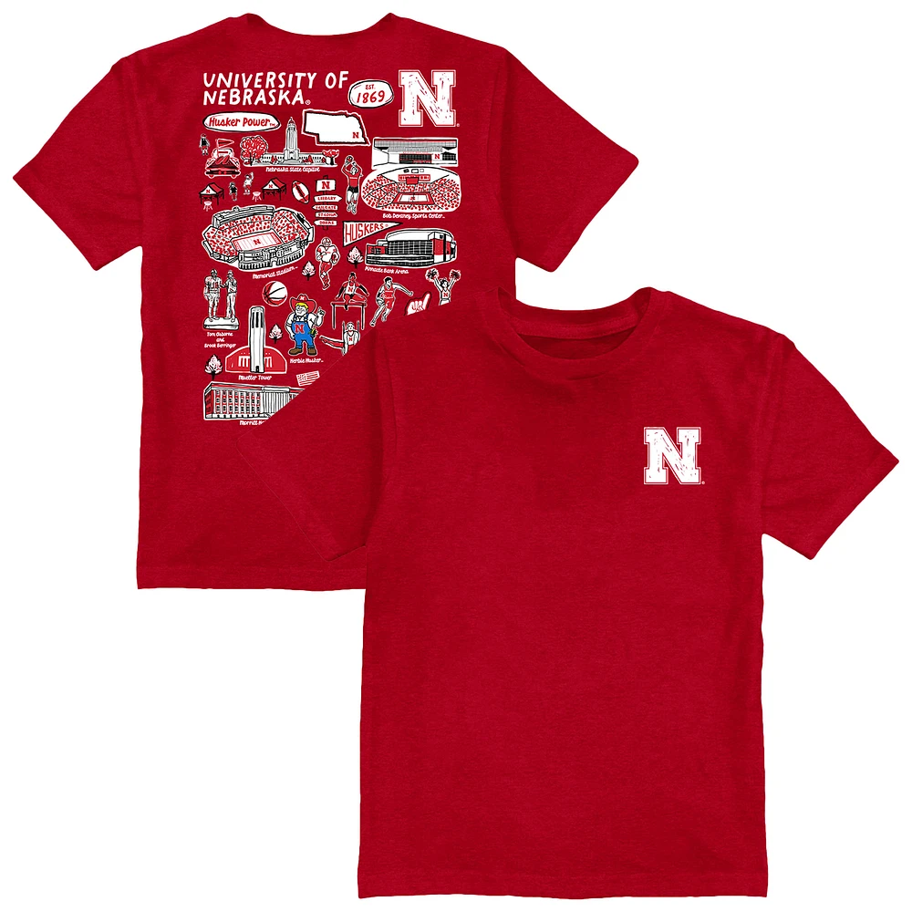 Youth Vive La Fete Scarlet Nebraska Huskers Impressions Artwork T-Shirt