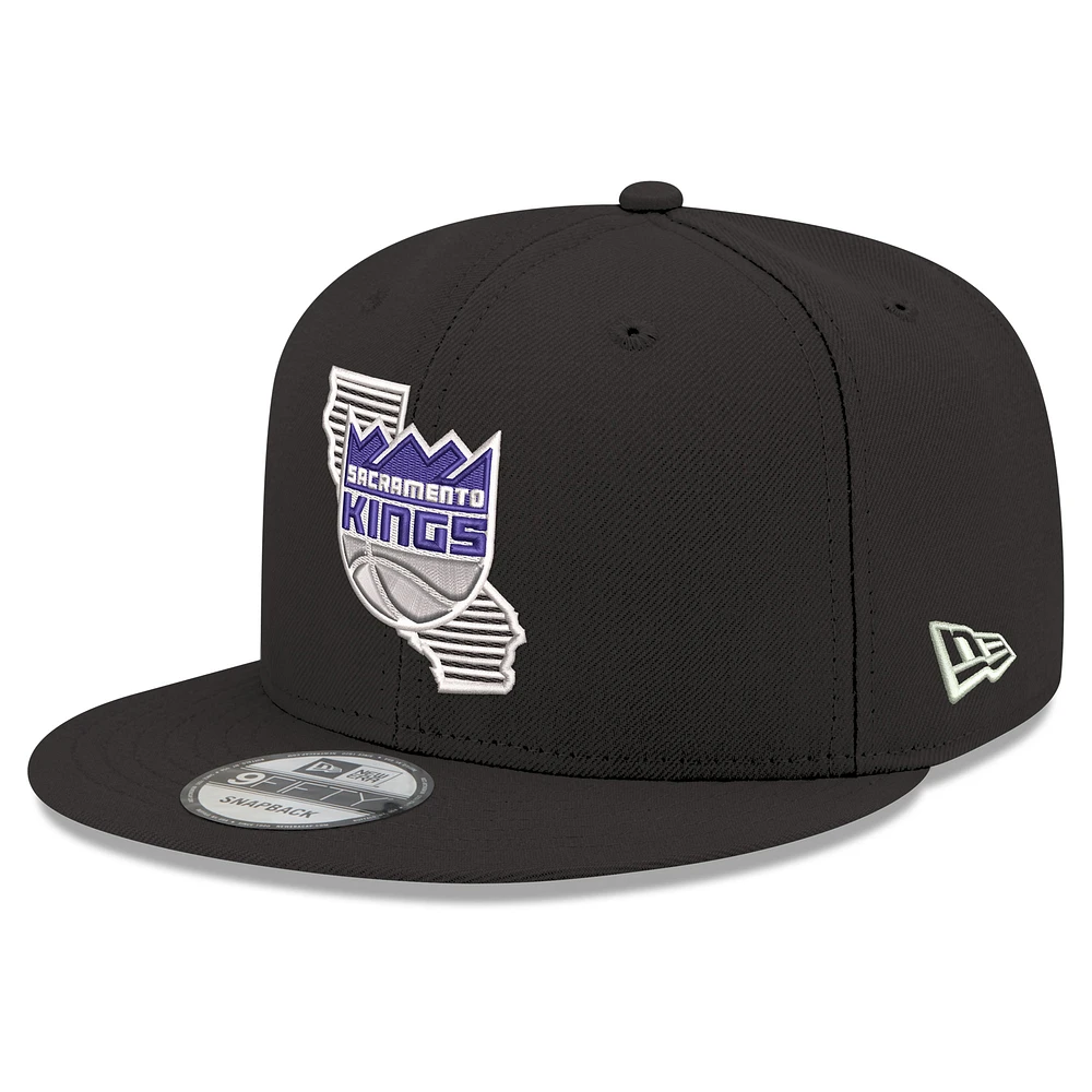 Men's New Era Black Sacramento Kings State Pride 9FIFTY Snapback Hat