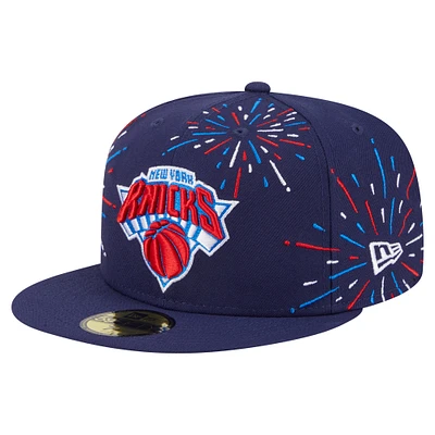 Men's New Era Navy New York Knicks Americana Fireworks 59FIFTY Fitted Hat