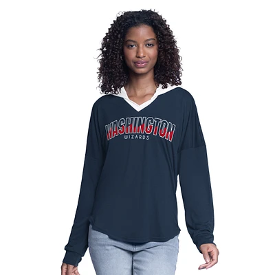 Women's G-III 4Her by Carl Banks Navy Washington Wizards Bench Player Oversized Long Sleeve Hooded Top