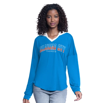 Women's G-III 4Her by Carl Banks Blue Oklahoma City Thunder Bench Player Oversized Long Sleeve Hooded Top