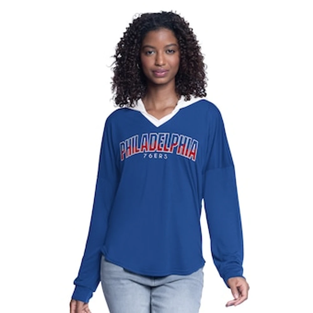 Women's G-III 4Her by Carl Banks Royal Philadelphia 76ers Bench Player Oversized Long Sleeve Hooded Top