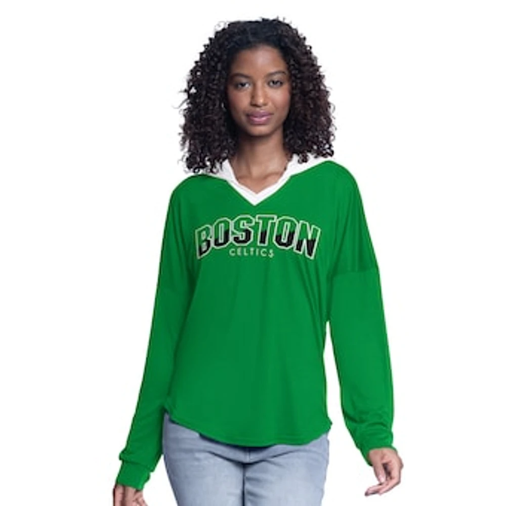 Women's G-III 4Her by Carl Banks Kelly Green Boston Celtics Bench Player Oversized Long Sleeve Hooded Top
