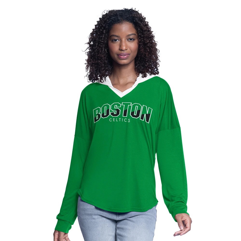Women's G-III 4Her by Carl Banks Kelly Green Boston Celtics Bench Player Oversized Long Sleeve Hooded Top